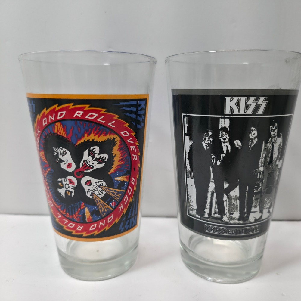 KISS Band Rock and Roll Over Dressed to Kill Pint Glass Set of Glasses